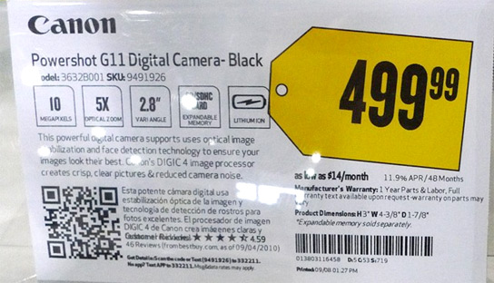Best Buy fact tag with QR code
